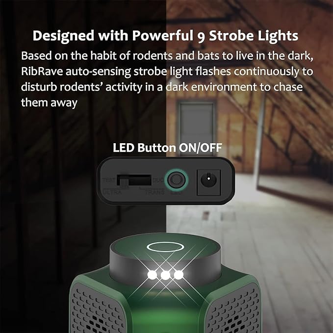 Rodent Repellent Ultrasonic Plug-in Indoor Mouse & Rat Deterrent with 3 Modes and LED Strobe Lights, Pest Control for Attic, Basement, Garage (Green)
