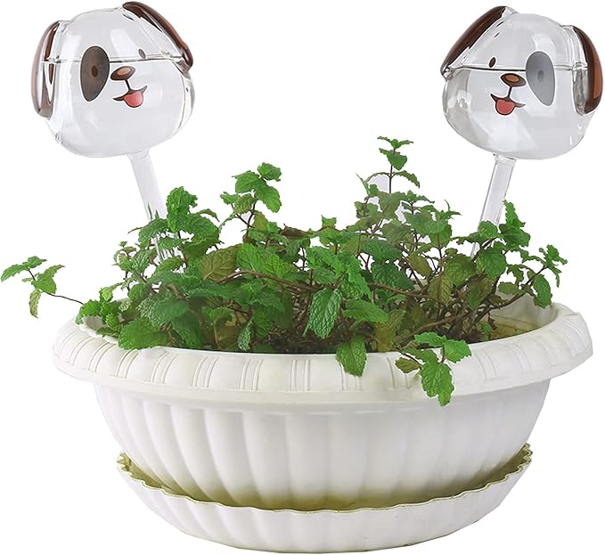 2 Pcs Planter Waterer Self Watering Globes, Transparent Mini Durable Clear Glass Globes Bulbs, Automatic Plant Water Bulbs, Watering Bulbs, for Indoor & Outdoor Succulent, Cute Dog