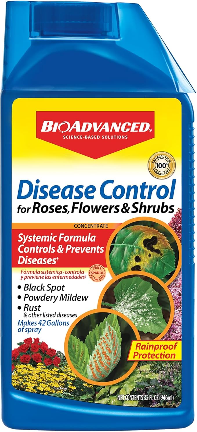 BioAdvanced Disease Control for Roses, Flowers and Shrubs, Concentrate, 32 oz, Makes 42 Gals of Spray Fungicide for Plants