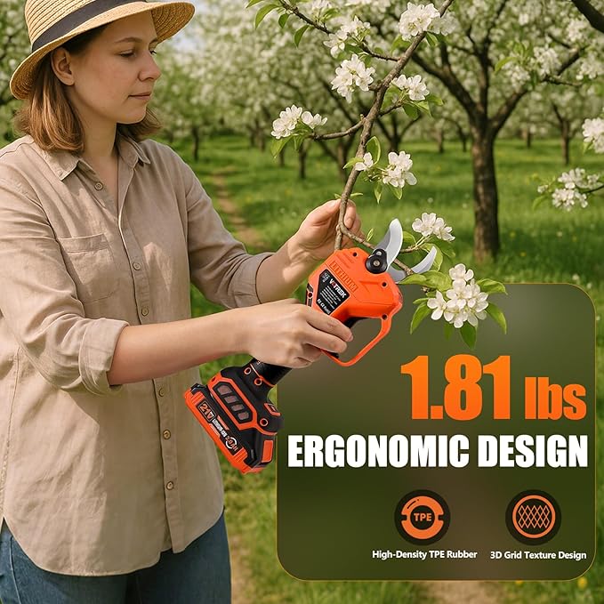 VOTREK® Cordless Electric Pruning Shears, Effort-Saving Power Pruner Cuts Branches up to 1.6", Lightweight with Safety Lock, SK5 Steel Blade, Brushless Motor, Battery Included for Tree Trimming