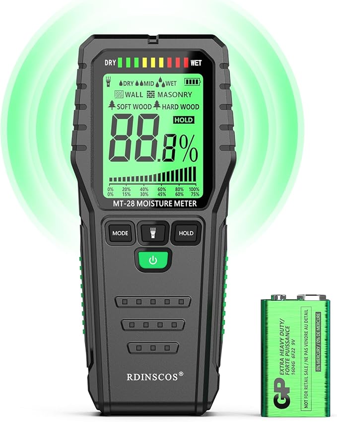 Pinless Moisture Meter for Walls, Wood, Non-Invasive Moisture Detector with Deep Scan, Digital LCD Display – Wall Moisture Tester for Water Damage, Home Inspections, Renovation