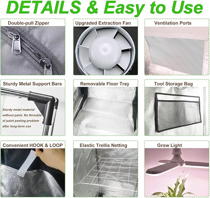 48"x48"x80" Grow Tent Kit Complete 4x4 ft High Reflective Mylar Indoor Grow Tent +Portable Full Spectrum LED Grow Light Combo Hydroponics Indoor Plant Growing Tent Room (Grow Tent Kit)
