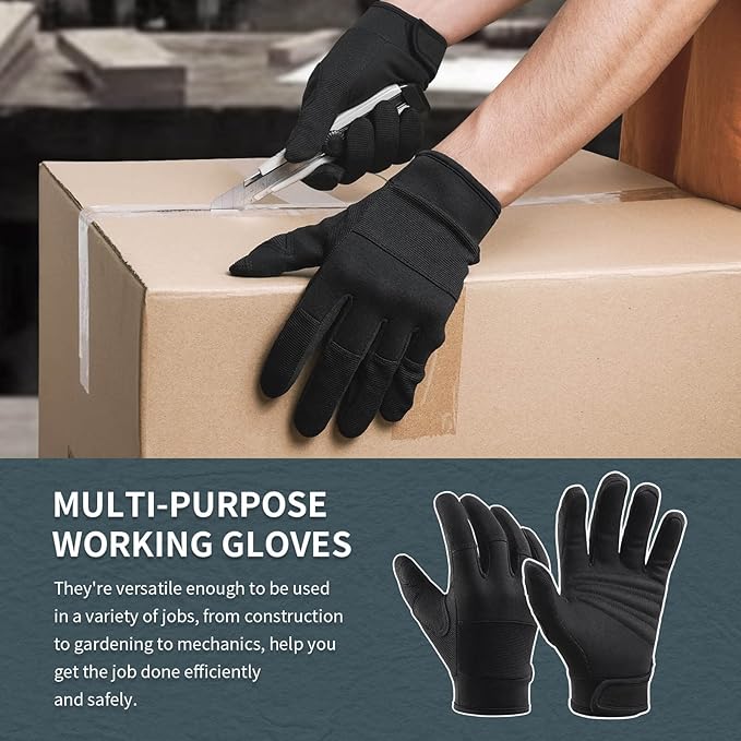 OZERO Work Gloves for Men Women: Mechanic Glove Touchscreen Firm Grip Dexterity Light Duty Gloves for Gardening Construction