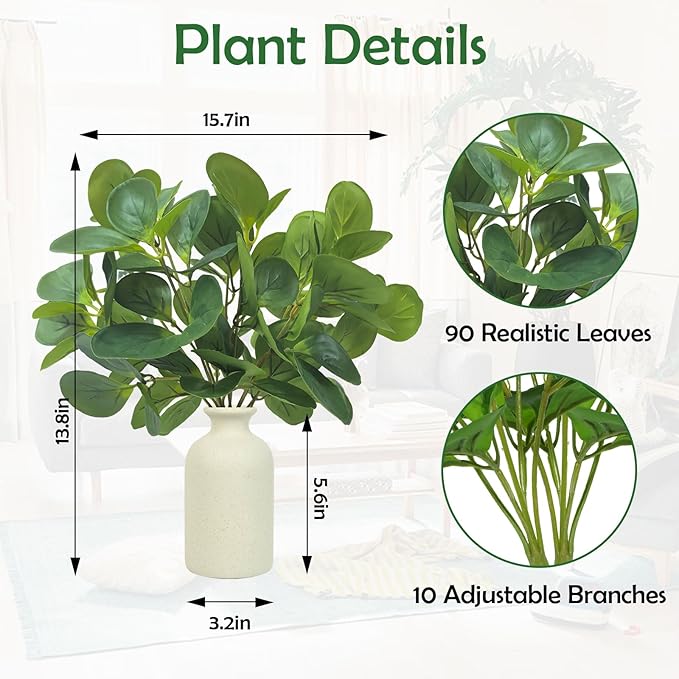 Small Fake Plant in Ceramic Pot, Eucalyptus Potted Artificial Plants Indoor 14" Artificial Greenery UV Resistant Faux Eucalyptus Plant for Bathroom Shelf Office Desk Table Home Decor