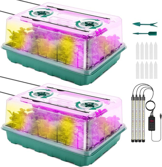 96 Cell Seed Starter Tray with Grow Light, Seed Starting Trays with Adjustable Humidity Dome, Seed Starter Kit Plant Starter Kit for Seeds Growing Starting, Indoor Gardening (No Self-watering)