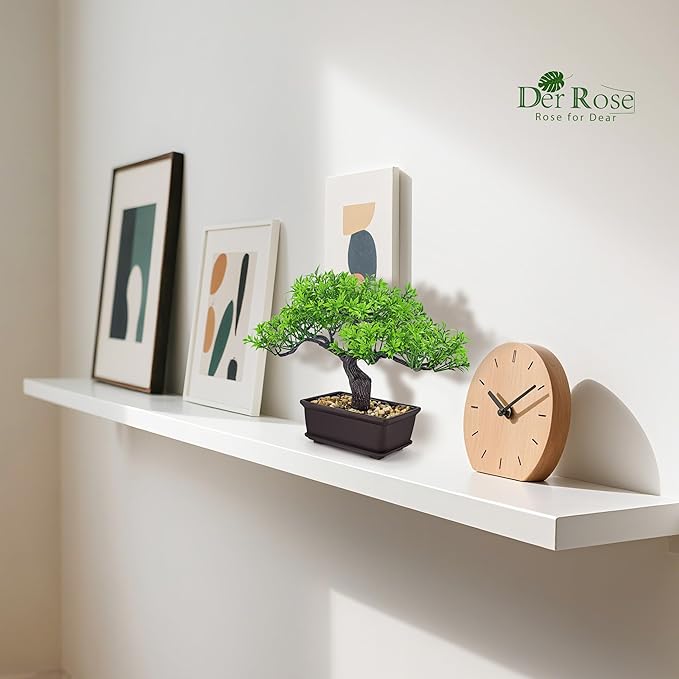 Der Rose 8 Inch Fake Plants Artificial Bonsai Tree Ficus for Home Office Desk Table Shelf Japanese Zen Decor Indoor