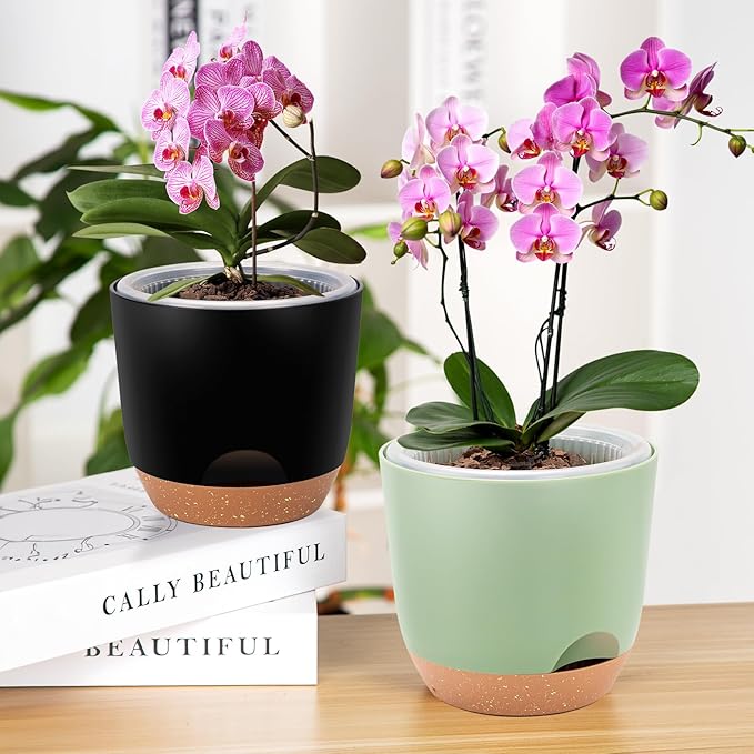 7.2 Inch Self Watering Orchid Pots for Indoor Plants,Macetas para Orqudeas,Flower Pots for Indoor Plants with Holes（Green）