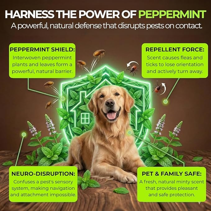 Nature’s Dome Peppermint Flea and Tick Spray 16 Oz | Non Toxic, Plant-Based Pest Control Peppermint Oil Spray for Mosquitos, Larvae & Eggs | Indoor and Outdoor Use | Safe for Pets & Kids