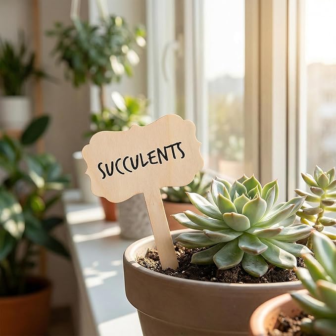 60Pcs Bamboo Plant Labels 1 Marker Pen Rectangle T-Type Wooden Plant Natural Seedling Nursery Sign Tags Wood Garden Markers Decorative Garden Tags for Outdoor Indoor Potted Herbs Flowers