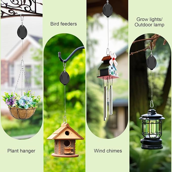 3 Pcs Upgraded Heavy Duty Retractable Plant Hanger,Plant Pulleys for Hanging Plants,Easy to Raise and Lower,Auto Lock,Adjustable Hook for Garden Baskets Pots,Birds Feeder and Grow Lights,Black