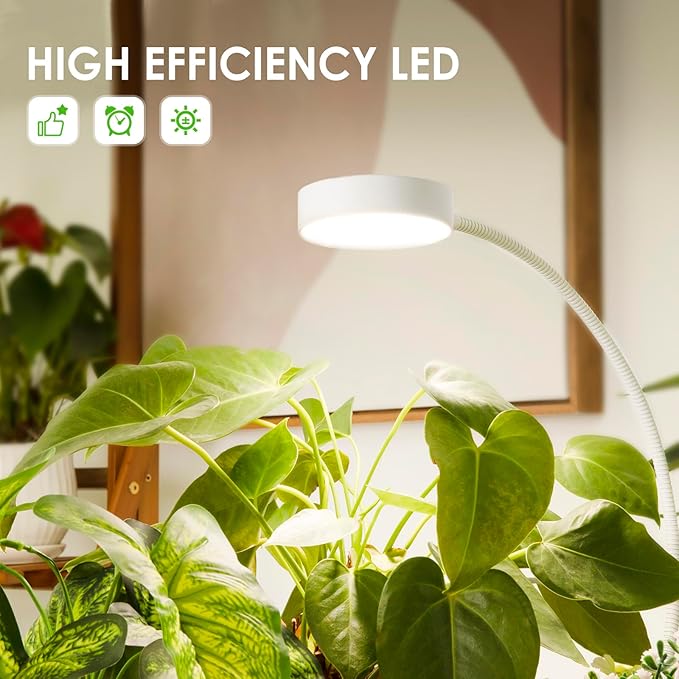 LORDEM Small Pot Clip Grow Light, Full Spectrum LED Plant Grow Lamp for Indoor Growing, Auto On/Off Timer 4/8/12H, Plant Light with 4 Dimmable Brightness Levels, Ideal for Small Indoor Plants, 1 Pack