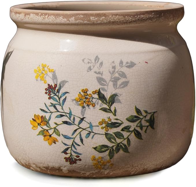 Dosayes Vintage Ceramic Ice Crack Flower Pot with Drainage Holes, Country Rustic Planters for Indoor and Outdoor,Tuscan Decor,Home,Living Room, Garden Decor, Gardening Gift (English)