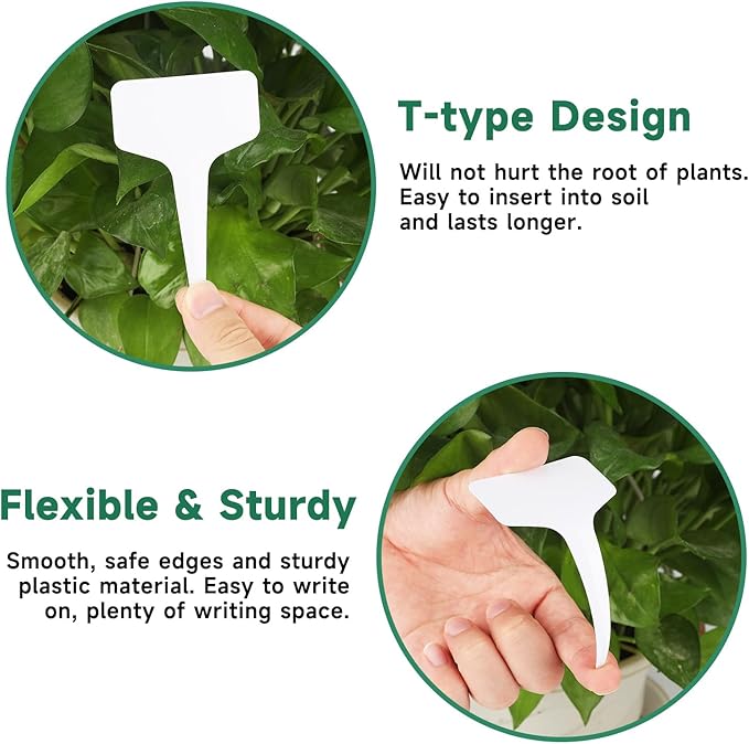 KINGLAKE Plant Labels 4 Inch - 200Pcs Plastic Plant Tags Markers T-Type Nursery Garden Labels Waterproof with Permanent Marking Pen for Seedlings Indoor Outdoor Garden Greenhouse