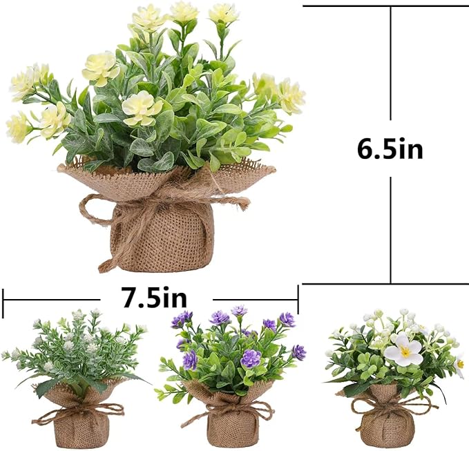 Artificial Plant Decorations mini Greenery Fake Plants Indoor Outdoor Cute Small Faux Eucalyptus House Home Living Room Bathroom Table Desk Office Hotel Spring Decor 4 Kinds of Flowers