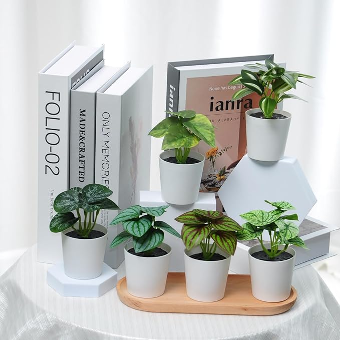 Freyalife 6 Pack Fake Plants for Room Decor,Mini Artificial Potted Plants for Home Office Living Kitchen Classroom Table Shelf Desk Farmhouse Bathroom Indoor Decor