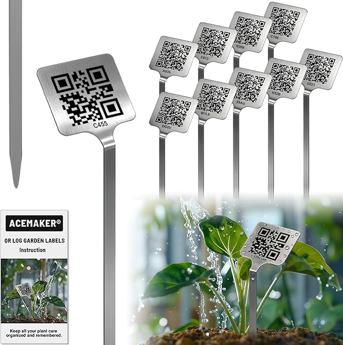 QR Plant Labels, Scan-to-Record Plant Care Tracker, 304 Stainless Steel Outdoor Waterproof Garden Tags Markers for Seeds and Herbs, 10 pcs
