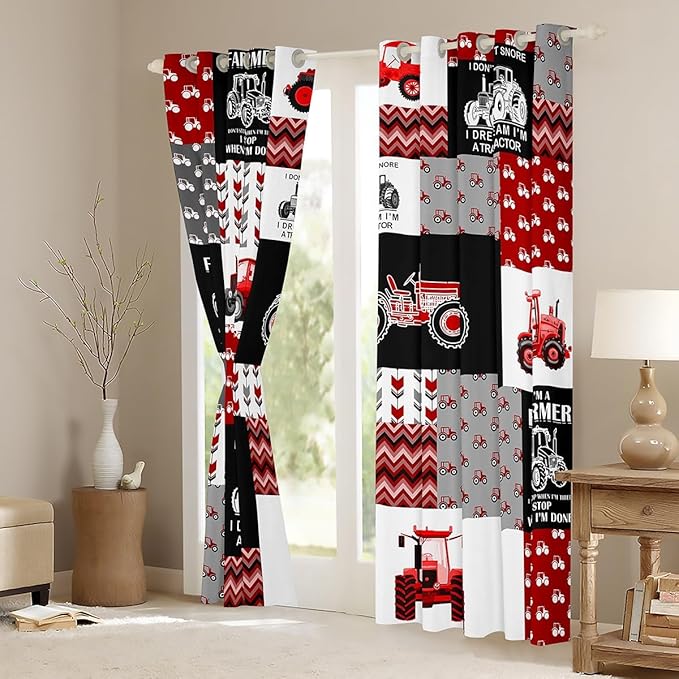 Feelyou Cartoon Tractor Curtains Farm Tractor Blackout Curtain for Kids Boys Toddler Vehicle Truck Window Drapes Harvester Excavator Window Treatments 52W X 63L，2 Panels
