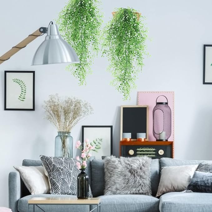 RECUTMS Fake Hanging Plants Artificial Ferns for Outdoor Hanging Faux Plants Vine Ivy Faux Fern Hanging Vines Wall Plants for Home Garden Party Wedding Decor (White 4P)