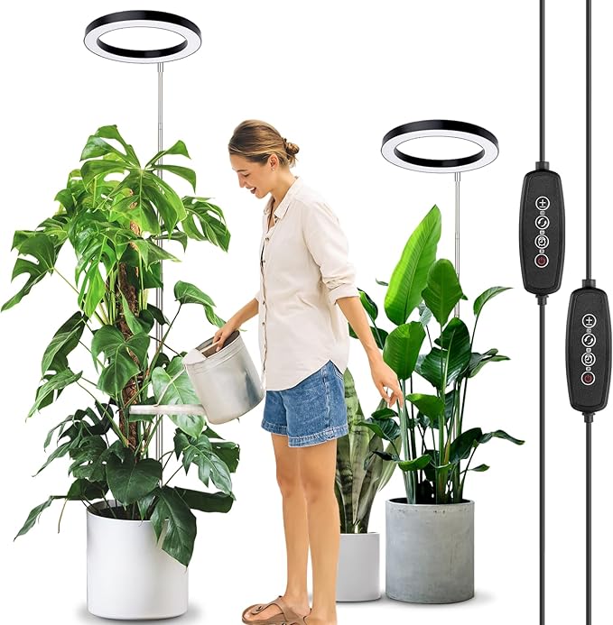 LORDEM 10.2" Full Spectrum Plant Light, 160 LEDs Large Grow Light for Indoor Tall Plants, Growing Lamp with 4/8/12H Auto Timer, 6 Dimmable Levels, 3 Spectrum Modes, 65" Height Adjustable, Pack of 2