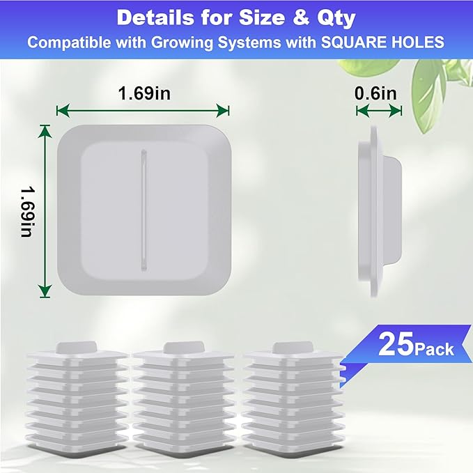 25 Pack Square Plant Spacer Kit for Hydroponic Growing System, Hydroponics Cover Lid Accessories for Indoor Garden Spacer Caps, Compatible with Idoo,QYO,LYKO and Most Square Grow Pods, White