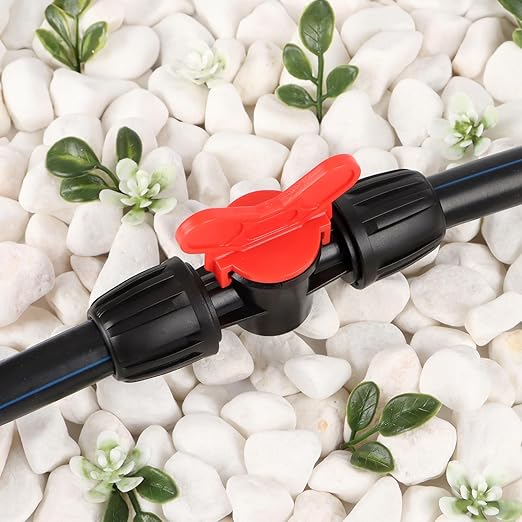 RedChili 10 Pcs 1/2 Inch Irrigation Tubing Shut Off Valve Fittings, (1/2" ID x0.6-0.65" OD) 16mm Drip Tubing Barbed Locked Nuts Connectors Anti-Drop 1/2" Inline Valve Parts for Garden Drip System