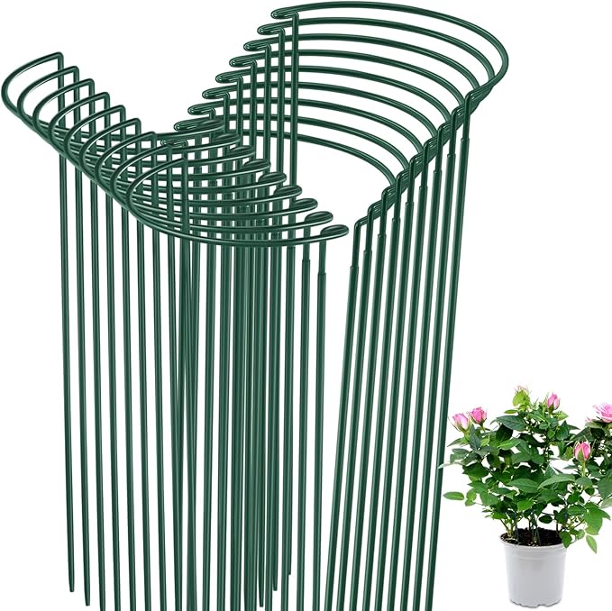 Tioncy 18 Pcs 30 H x 12.6 W Plant Support Stakes Cages for Garden, Metal Half Round Plants Tension Rods for Indoor Outdoor Large Tall Flower Vegetables Tomato Peony Rose Support