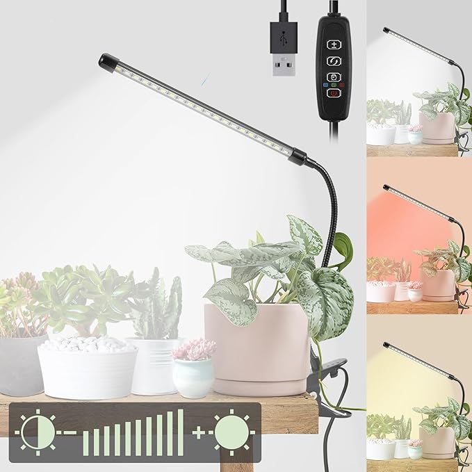 Grow Lights for Seed Starting, 6000K Full Spectrum Grow Lights for Indoor Plants Like Succulents, Fruits and Vegetables, Plant Light with Auto On Off Timing, 9 Dimming, 360 Degree Adjustable