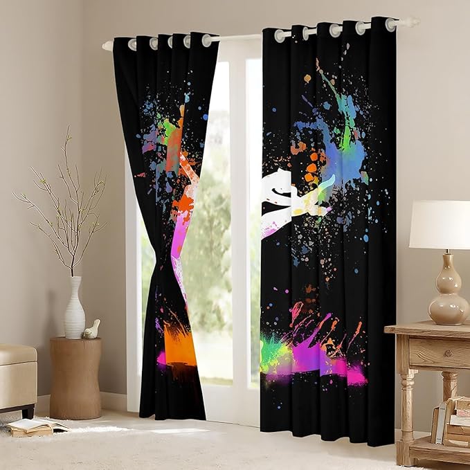 Ballet Window Curtains 2 Panels 52"Wx84"L,Ballet Dancer Ballerina Blackout Curtains,Watercolor Tie Dye Curtains & Drapes,Gym Sports Window Treatments Teal Orange Pink Red Green Yellow Purple Black