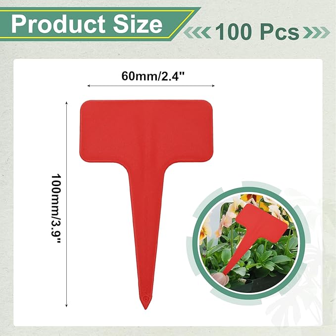 uxcell 100Pcs 4 Inch Plant Labels Large T-Style Garden Marker Plant Tags Garden Labels for Flower Beds,Pots Vegetables Red