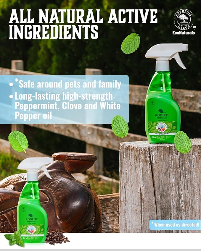 All Natural Peppermint Oil Spray, Non-Toxic to Rat, Mice and Rats, Rodent Spray - 8oz Ready to Use