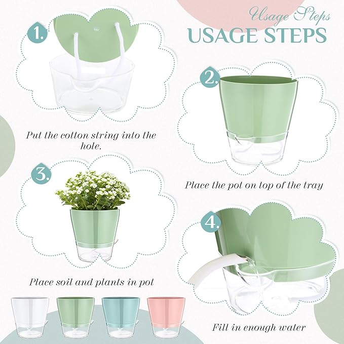 Funnymoom 6 Pack Self Watering Planters for Indoor Plants 6 Inch Colorful Flower Pots with Drainage Holes and Reservoir Plastic Plant Pots for African Violets Succulents Herbs Flowers for Home Office