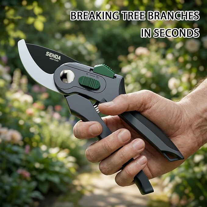 8" Bypass Pruning Shears, SK5 Steel Pruning Shears for Gardening, Garden Clippers with 2-Position Adjustable Jaw for Thick Branches, Landscaping