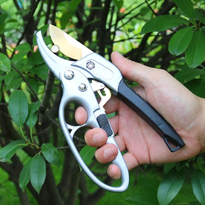 Garden Clippers, Premium Germany Titanium Pruners, Work 3 Times Easier, Ratcheting Pruning Shears, Cutting Rose, Flower, Hedge, Stem, Tree, Sharp Gardening Scissors, Arthritis Weak Hand Snips