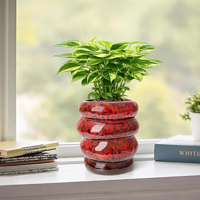 Ceramic 5 inch Plant Pot - Planter for Indoor Plants with Drainage Hole, Flower Pots for Orchid, Succulent,Outdoor Plants, Modern Glaze Planters for Home Office Decor Gift