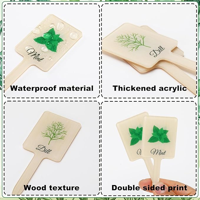 UPINS 24Pcs Acrylic Plant Labels Herb Plant Markers Plant Tags Signs with Printed Name for Indoor Outdoor Gardens Herbs Seedlings Plants