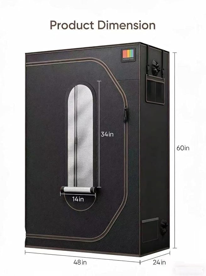 The Growing 4x2 Grow Tent 48"x24"x60", Light Proof Space Saving Indoor Hydroponic Grow Tent with Reflective Mylar Observation Window for Indoor Plant Growing