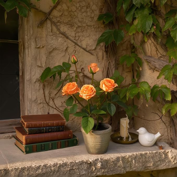 Rose in Pot Decor Potted Artificial Flowers Mini Plants Faux Flowers Indoor Small Decor Fake Roses for Home, Bathroom, Kitchen, Offices, Wedding Party Centerpieces (Rose Yellow)