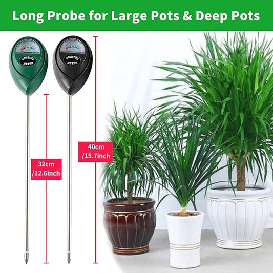 Extended Long Probe Soil Moisture Meter, 2 Pack Plant Water Meter Soil Meter Moisture Sensor Hygrometer for Indoor Outdoor Plant Care,No Battery Needed(Green + Black)