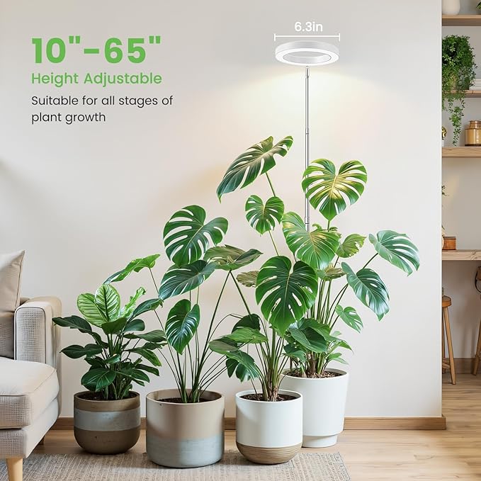 Aokrean Grow Lights for Indoor Plants, 6000K Full Spectrum Plant Grow Lights, Height Adjustable 10"-65" Growing Lamp, Automatic Timer 6/12/16Hrs, 5-Level Dimmable, Idea for Large Plant, 2 Pack