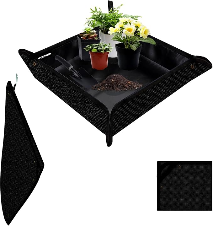 Large Plant Transplanting Mat - Thickened Waterproof Potting Mat, Succulent Gardening Mat, Portable Repotting Mat for Mess Control (PVC-Black39.5"x39.5")