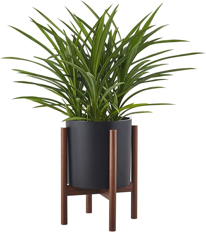 FaithLand 10 Inch Fiberstone Planter - Lightweight Modern Cylinder Plant Pot with Drainage Hole & Plug, Indoor Outdoor Use, Matte Black