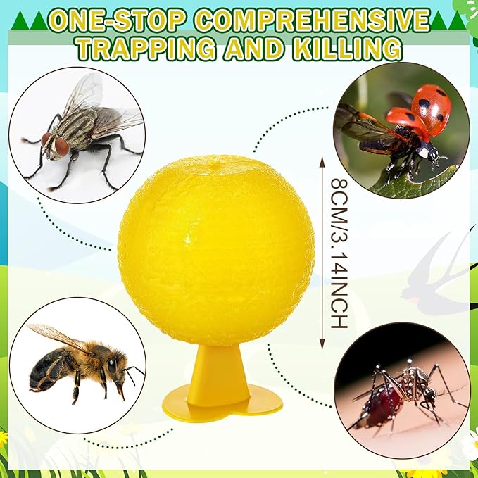 Qualirey 10 Set Fruit Fly Sticky Trap Balls Fungus Gnat Killer Bug Catcher Gnat Trap Insect Traps Indoor Outdoor Plant Fly Sticky Traps Ball for Fungus Plants(Yellow)