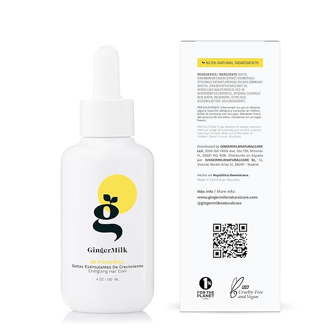 Ginger Root Extract | Growth Stimulating Drops and Hair Loss Control | Serum Vegan Energizing Hair Elixir | Be Powerful (4 fl oz)