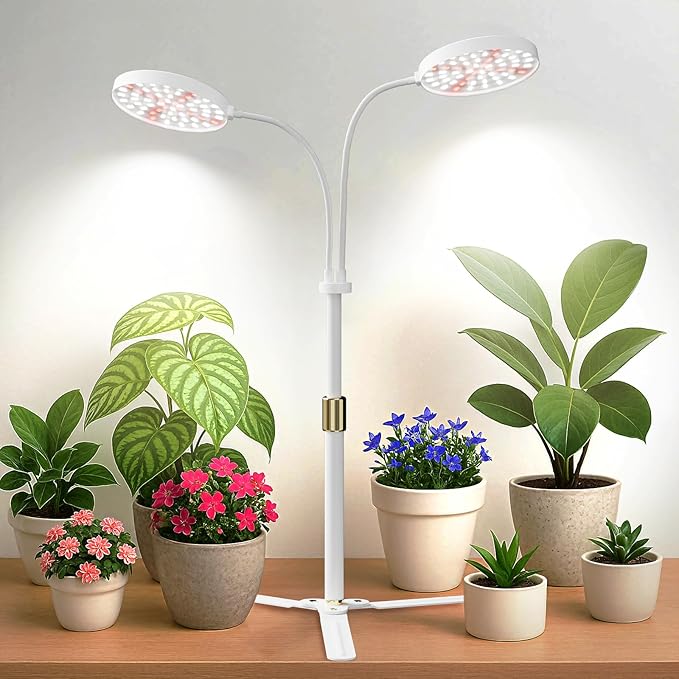 GYTF Grow Light Dual Ring 3.5" with Base, 122 LEDs 6000K White Full Spectrum Gooseneck Plant Lamp for Indoor Desk Plants, Dimmable & Height Adjustable 9-16", Timer 4/8/12/18Hrs