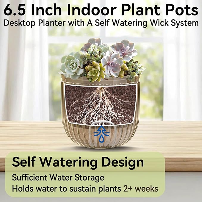 ZeeDix 3 Pack Self Watering Hanging Planters, 6.5 Inch Indoor Plant Pots with 3 Hooks Visible Water Level and Drainage for Home, Wall, Window Decor Outdoor Use(Starry Gray)