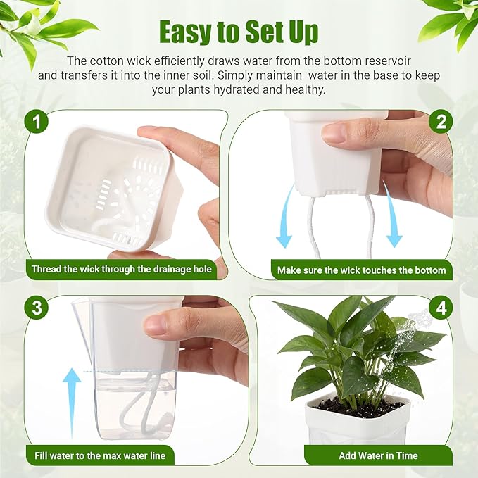 30 Pack 2.5" Small Self Watering Pots for Indoor Plants Clear Mini Self Watering Plant Pot with Water Level, Drainage Holes 30 Plastic Label 3 Planting Tools, Rope for Propagation Succulents