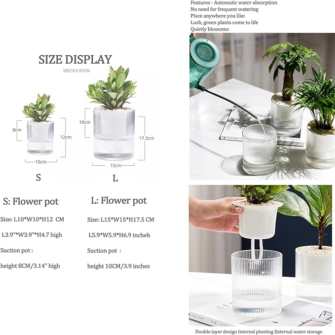 7 Inch Self Watering Pots,Clear Self-Watering Planters Box for Indoor Plants Flowers Outdoor Windowsill Gardens Comes with 1 Bag of White Pebbles