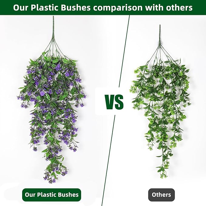 RECUTMS 2Pcs Artificial Hanging Plants Fake Vines Fake Plants Outdoor Greenery Artificial Flower for Outdoors Hanging Basket Plastic Home Garden Wedding Party Decorations(Purple)
