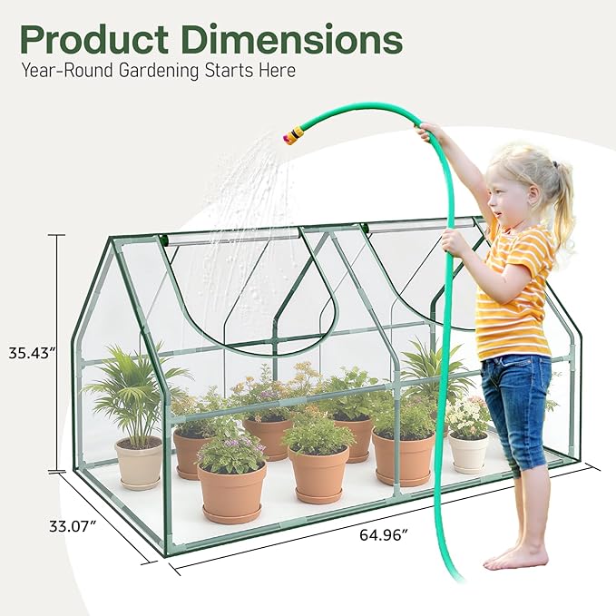 OnBrand 64.96" x 33.07" x 35.43" Portable Mini Greenhouse for Outdoors Indoors, PVC Small Green House with Dual-Sided Doors, Clear Plant Tent for Seedlings Flowers Vegetables