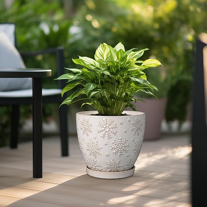 MPotTo 10 Inch Ceramic Planter Pot Large Plant Pot for Indoor Plants Outdoor Round Flower Pot with Drainage Hole and Saucer for Home Garden Decor White